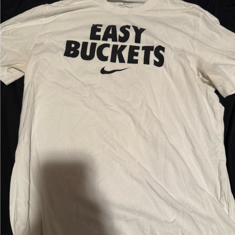 Nike White T-Shirt with Black 'Easy Buckets' Print